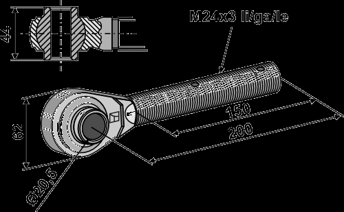 Hardened tie-rods M24x3 for top-links