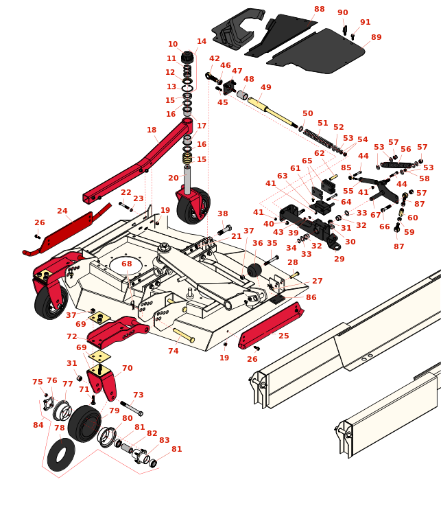 Toro Groundsmaster 4010-D Right-Hand Deck Arms and Wheels