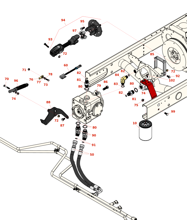 Toro Reelmaster 5510-G Driveshaft & Hydraulic Pump