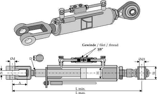 Hydraulic lifting link fork and tie-rod - 850