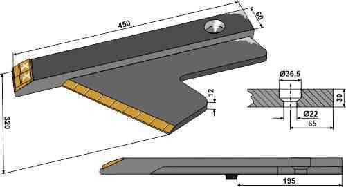 Stubble share - left - Hard metal fitting for Agrisem SOC2012-332M