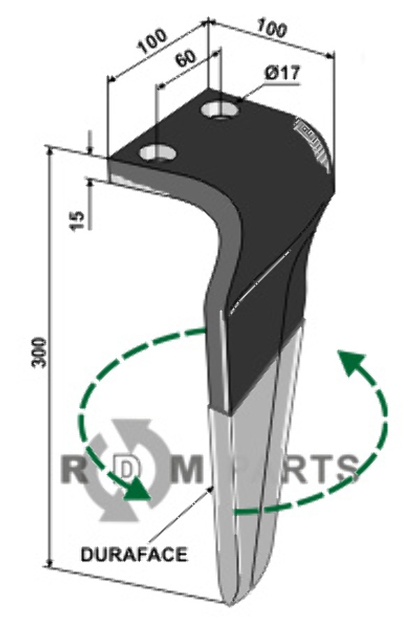 Tine for rotary harrows (DURAFACE) - left model fitting for Maschio / Gaspardo M36100216RMPC