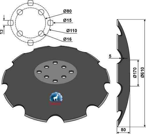 Getande schijf met afplatting Ø610x5 passend voor Agrisem TCS-DIS-503