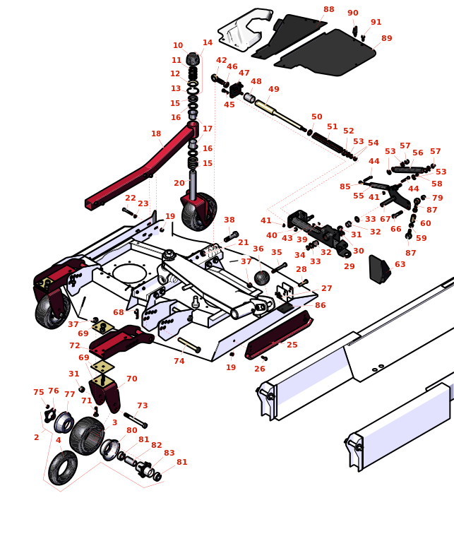 Toro Groundsmaster 4010-D Right-Hand Deck Arms and Wheels