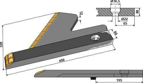 Stubble share - right - Hard metal fitting for Agrisem SOC2012-331M