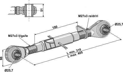 Oberlenker mit gehärteten Kugelaugen M27 x 3