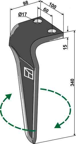 Tine for rotary harrows, right model