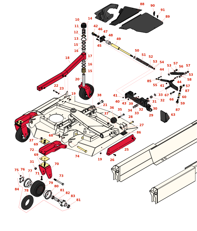 Toro Groundsmaster 4000-D Right-Hand Deck Caster Arms and Wheels