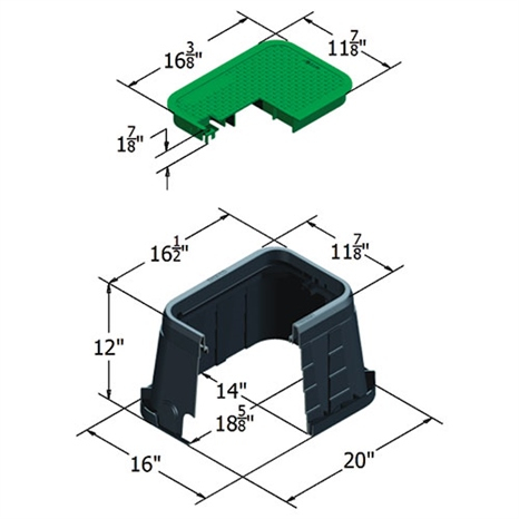 Carson valve box w/lid 1015 - blk-grn icv