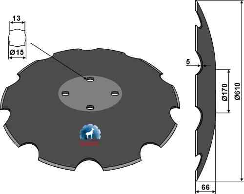 Notched disc with flat neck Ø610 fitting for Agrisem TCS-DIS-503