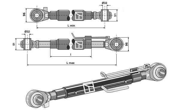 Top-link with hardened tie-rods M42x3