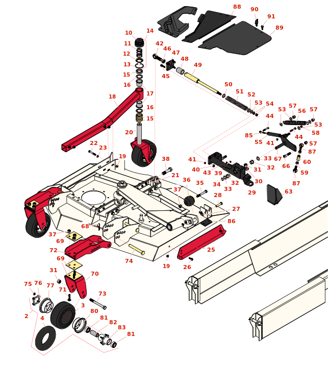 Toro Groundsmaster 4010-D Right-Hand Deck Arms and Wheels