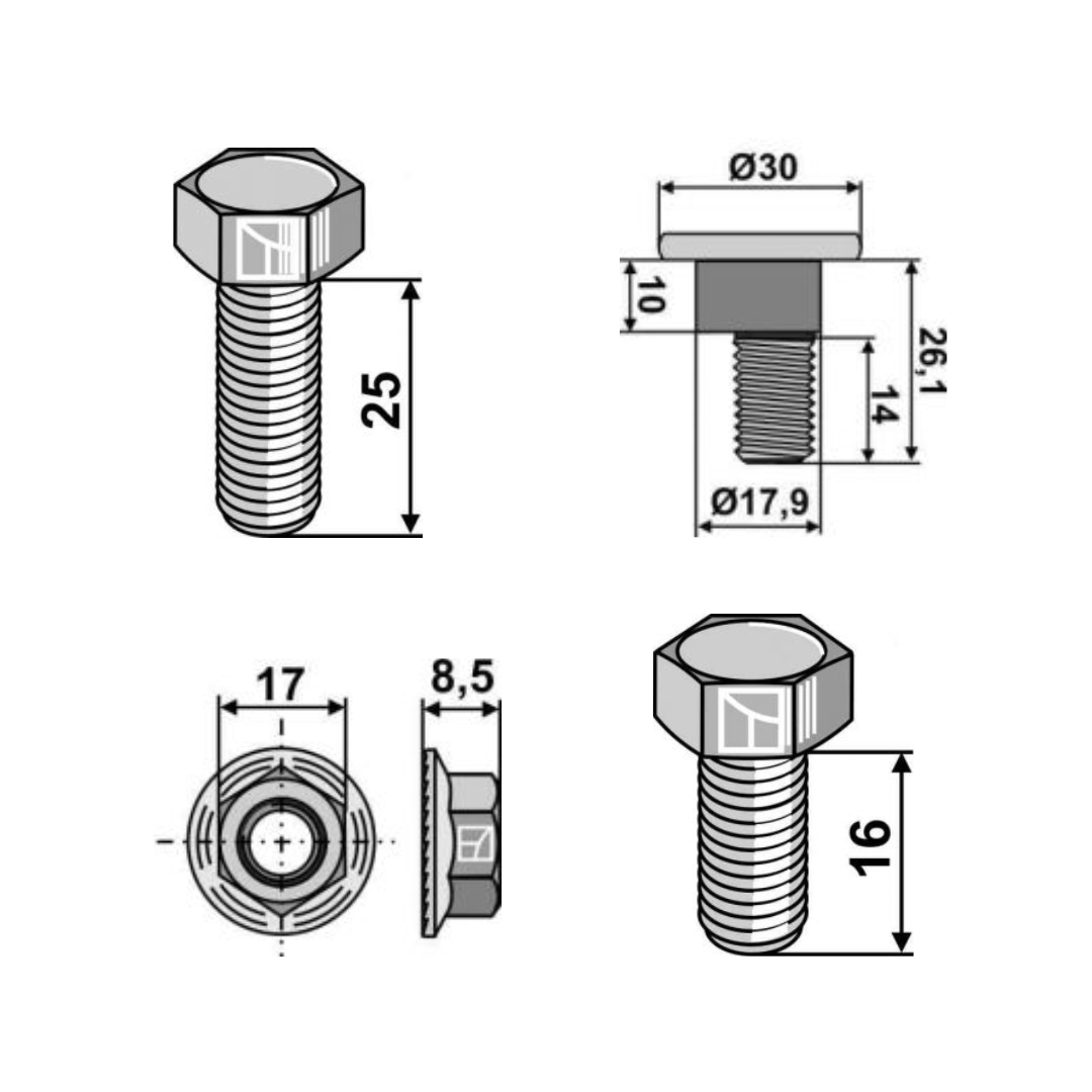 Bolts for rotary mower blades